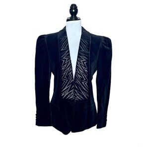 NWT c. 1982 Escada Vintage Embroidered Lapel Black Velvet Blazer Sz 40